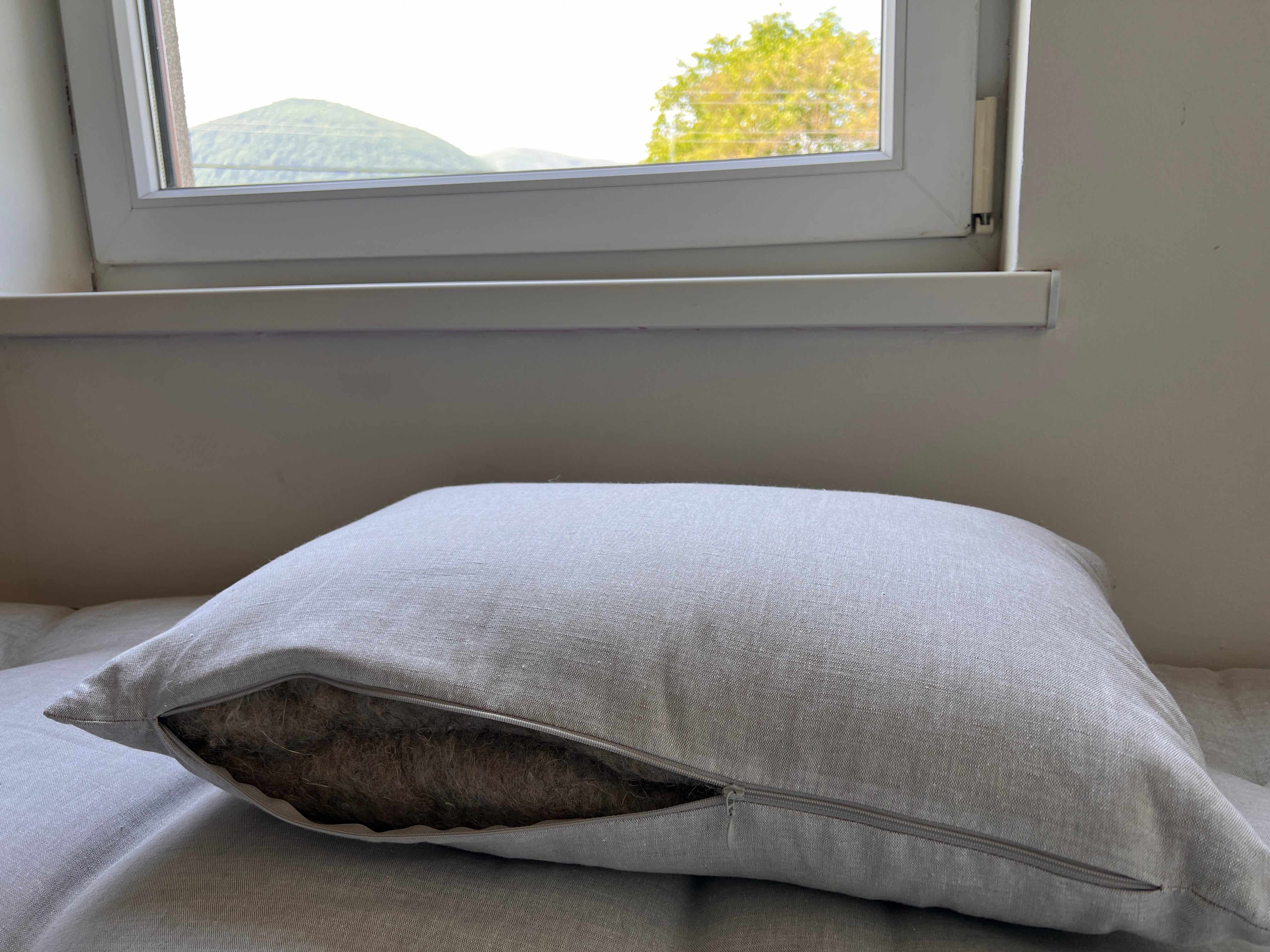 Hemp Pillow filled HEMP FIBER in white Linen fabric with zipper Regulation height/Hemp pillow/ Bed Pillow /Toddler pillow/ Eco friendly