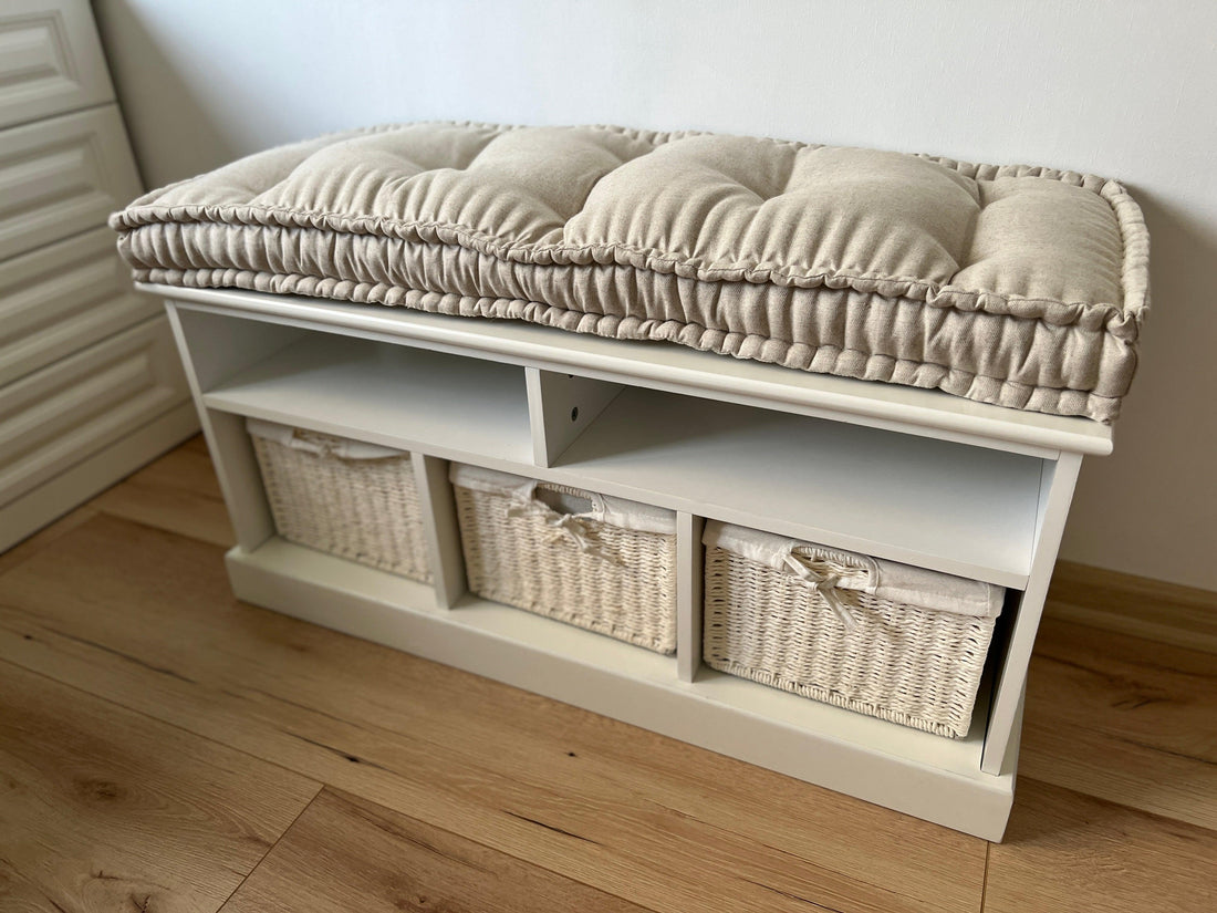 Hemp Custom madeWindow Mudroom Floor bench cushion filled organic hemp fiber in natural non-dyed linen fabric unique all natural pillow