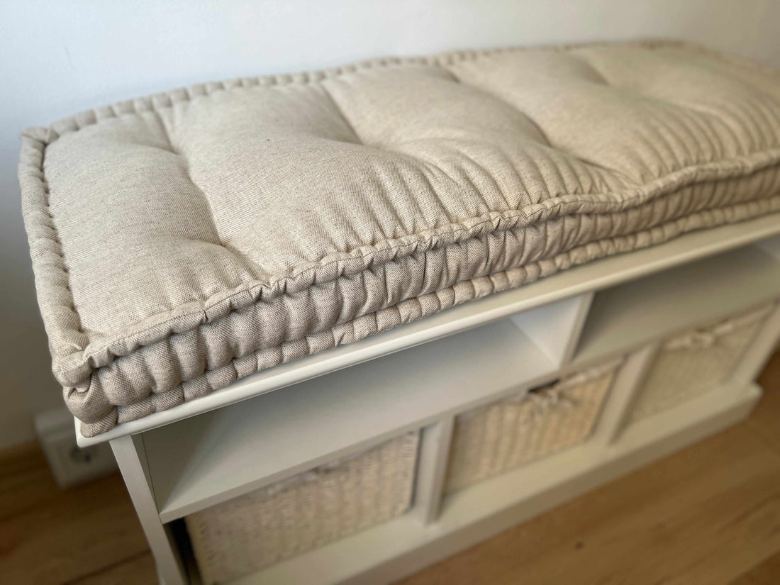 Hemp Custom madeWindow Mudroom Floor bench cushion filled organic hemp fiber in natural non-dyed linen fabric unique all natural pillow