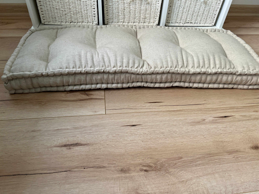 Hemp Custom madeWindow Mudroom Floor bench cushion filled organic hemp fiber in natural non-dyed linen fabric unique all natural pillow