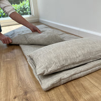 Kinder Garden Hemp Linen Sleep Bag with Pillow School Nap Mat Kids Organic Hemp Fiber Filling in Linen Fabric blanket quilt, hand made