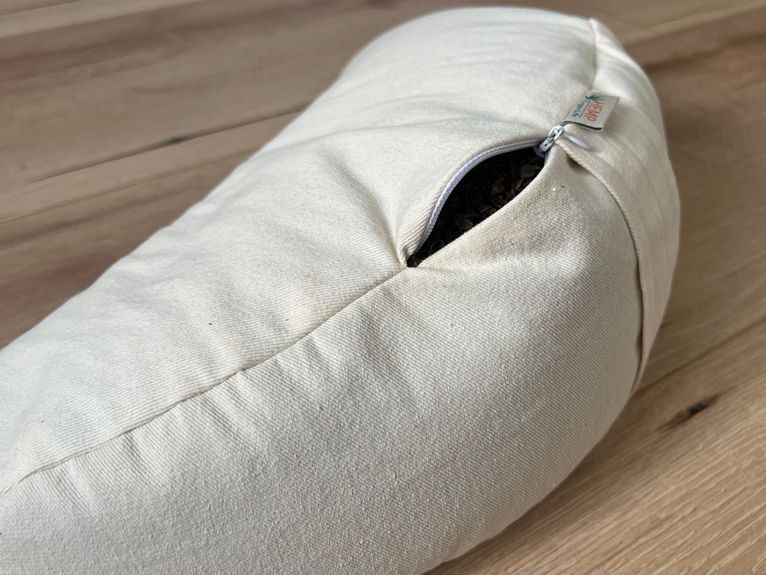 Cotton Meditation Cresсent cushion filled with buckwheat hulls