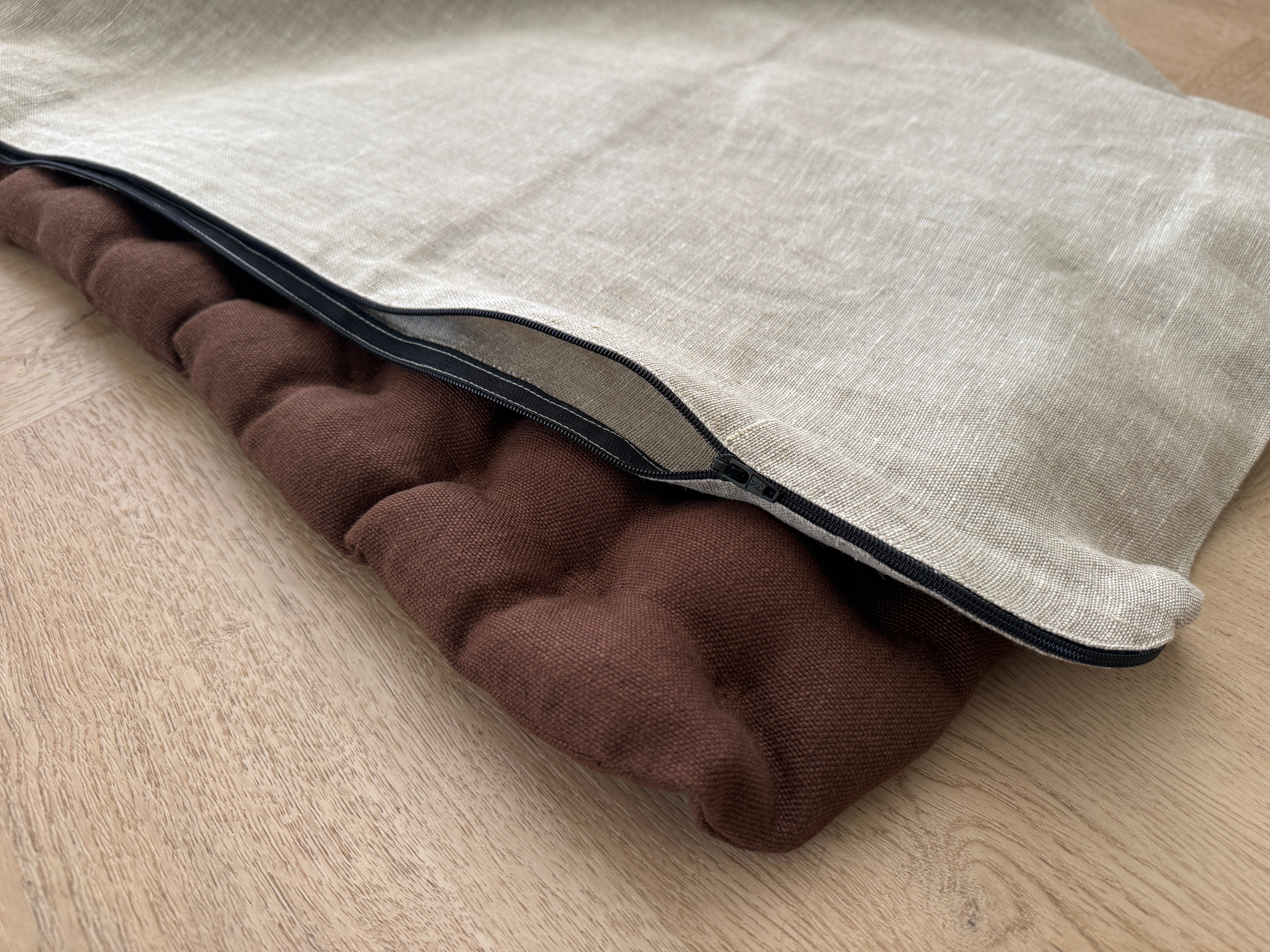 Removable Natural Linen Cover for our Buckwheat Car Seat Cushions (Zipper, Strap Holes)