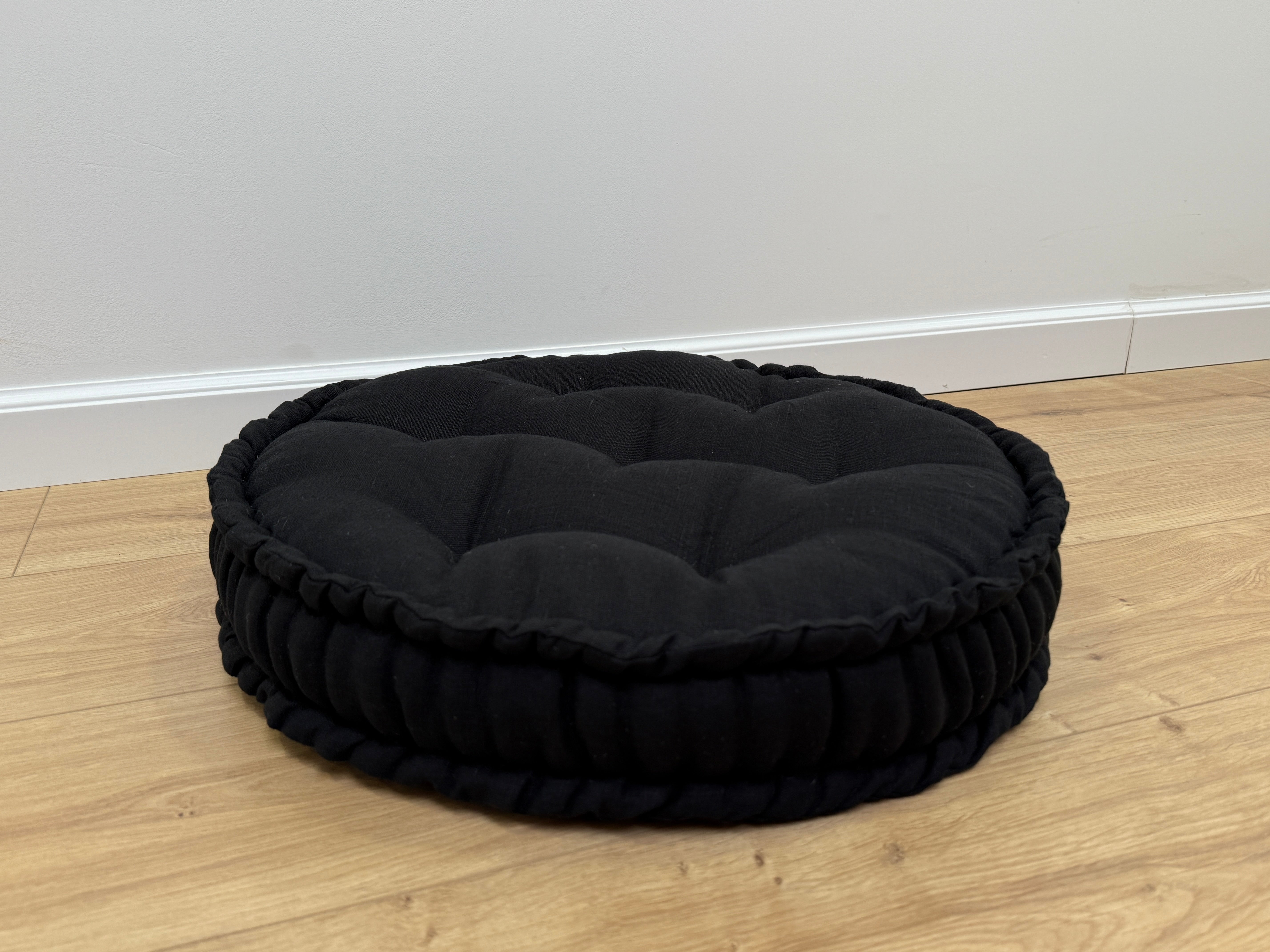 Black Round Hemp Cushion Hemp fiber filling in Linen fabric natural organic Floor cushion Meditation pillow custom made size