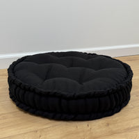 Black Round Hemp Cushion Hemp fiber filling in Linen fabric natural organic Floor cushion Meditation pillow custom made size