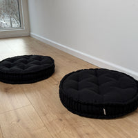 Black Round Hemp Cushion Hemp fiber filling in Linen fabric natural organic Floor cushion Meditation pillow custom made size