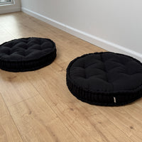 Black Round Hemp Cushion Hemp fiber filling in Linen fabric natural organic Floor cushion Meditation pillow custom made size