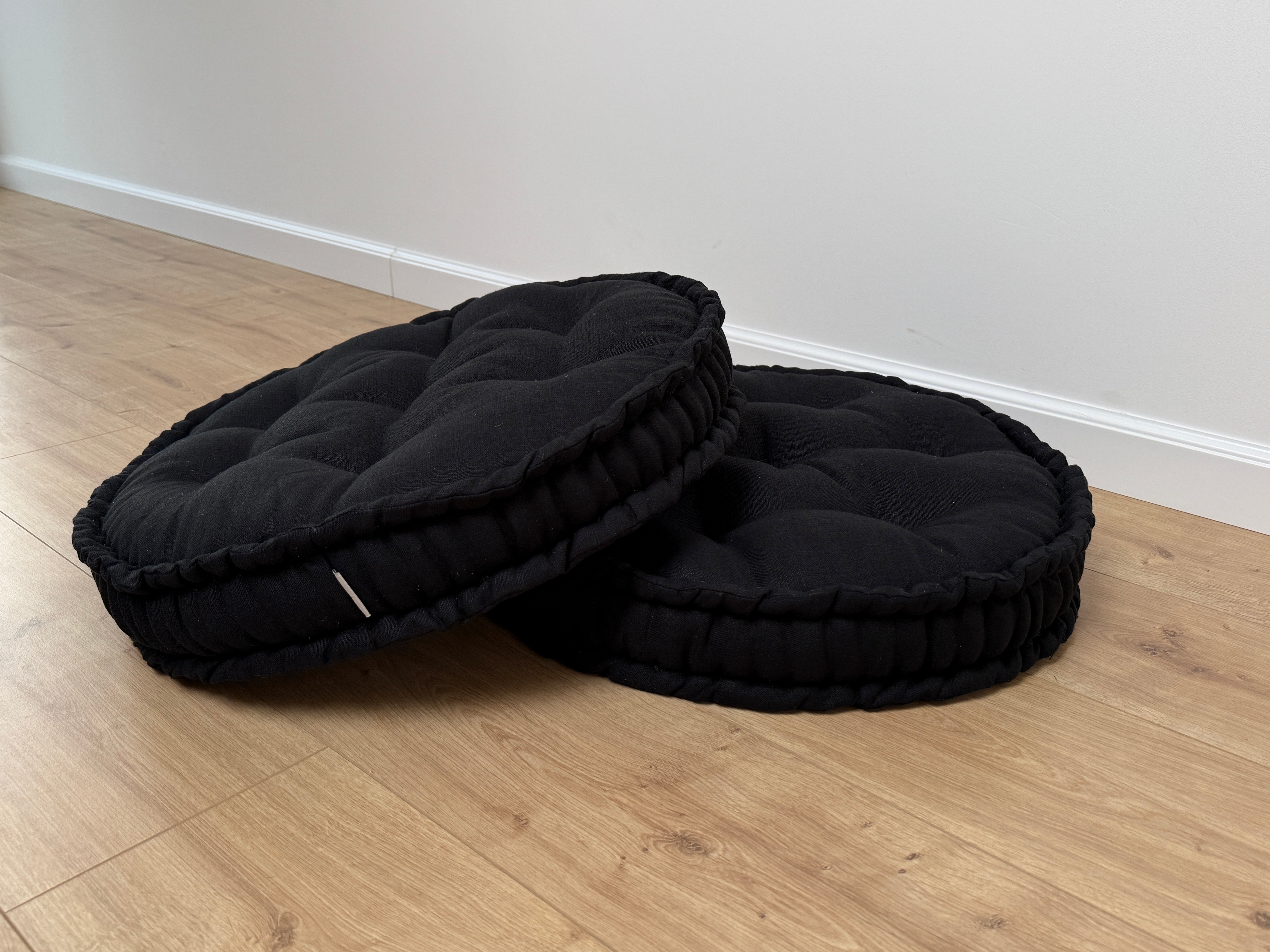 Black Round Hemp Cushion Hemp fiber filling in Linen fabric natural organic Floor cushion Meditation pillow custom made size