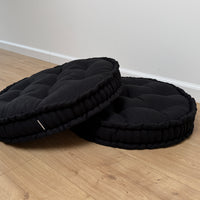 Black Round Hemp Cushion Hemp fiber filling in Linen fabric natural organic Floor cushion Meditation pillow custom made size