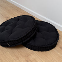 Black Round Hemp Cushion Hemp fiber filling in Linen fabric natural organic Floor cushion Meditation pillow custom made size