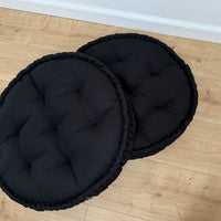 Black Round Hemp Cushion Hemp fiber filling in Linen fabric natural organic Floor cushion Meditation pillow custom made size