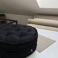 Black Round Hemp Cushion Hemp fiber filling in Linen fabric natural organic Floor cushion Meditation pillow custom made size