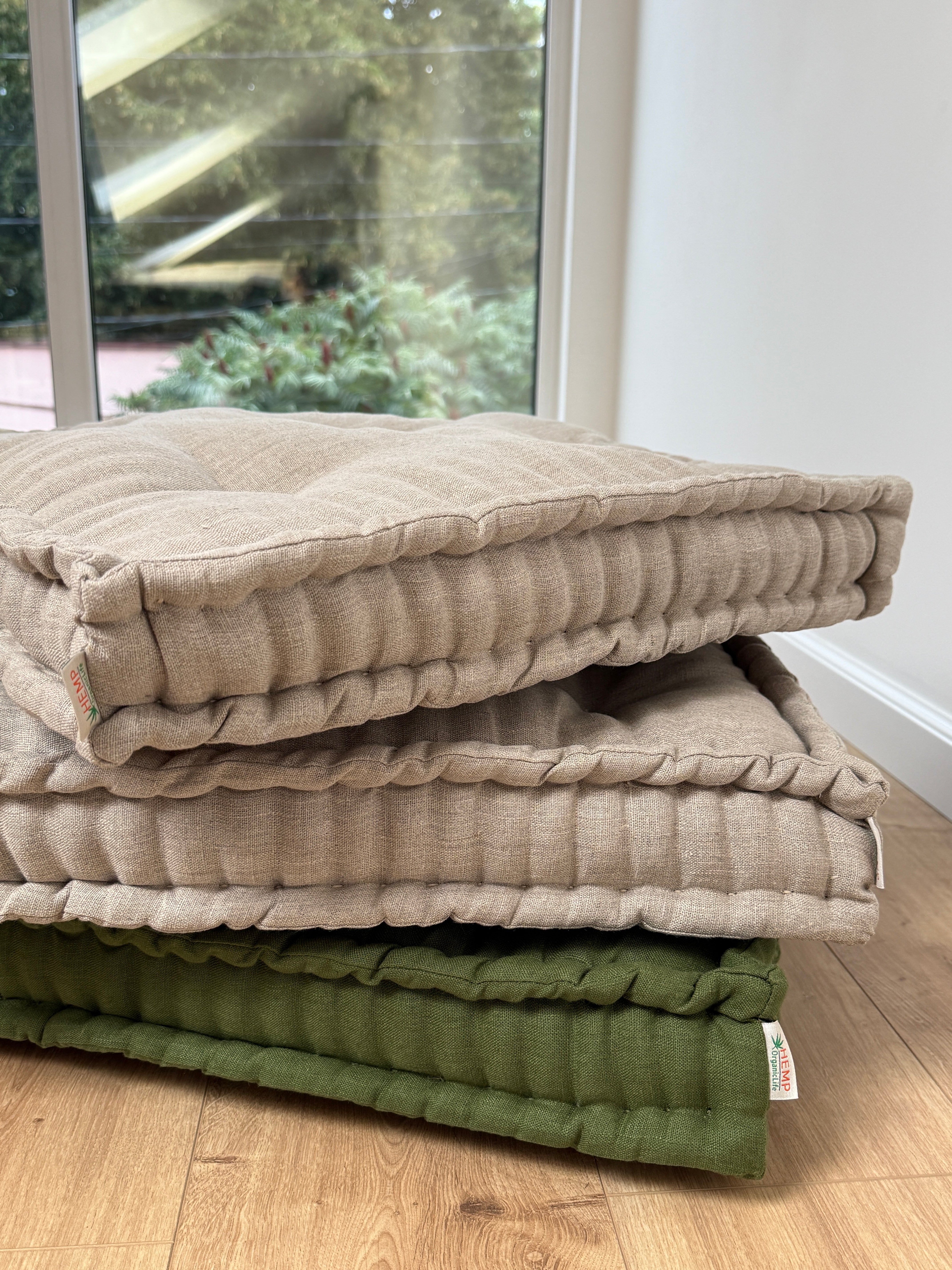 Green Hemp Floor cushion with organic hemp fiber filling in linen fabric / floor pillow Pillow seat/Meditation Yoga /Natural