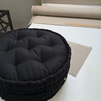 Black Round Hemp Cushion Hemp fiber filling in Linen fabric natural organic Floor cushion Meditation pillow custom made size