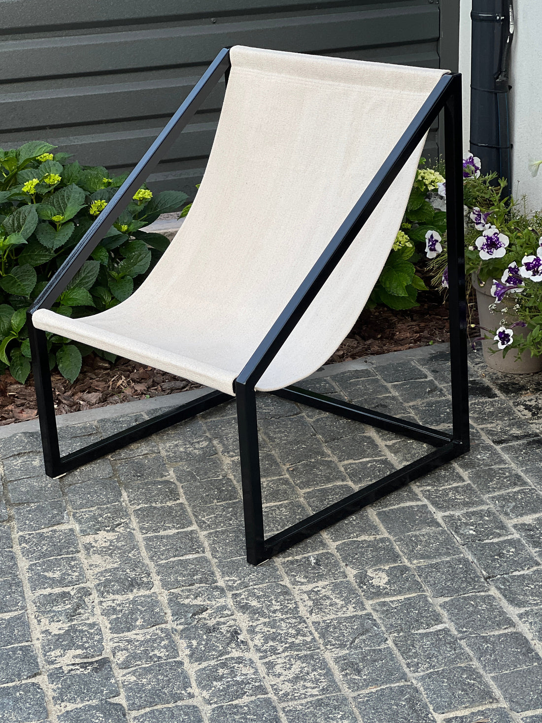 Metal Armchair Lounge Sling Chair Thick Linen Fabric Modern Minimalist Scandinavian Shipped Disassembled Hand Made to order