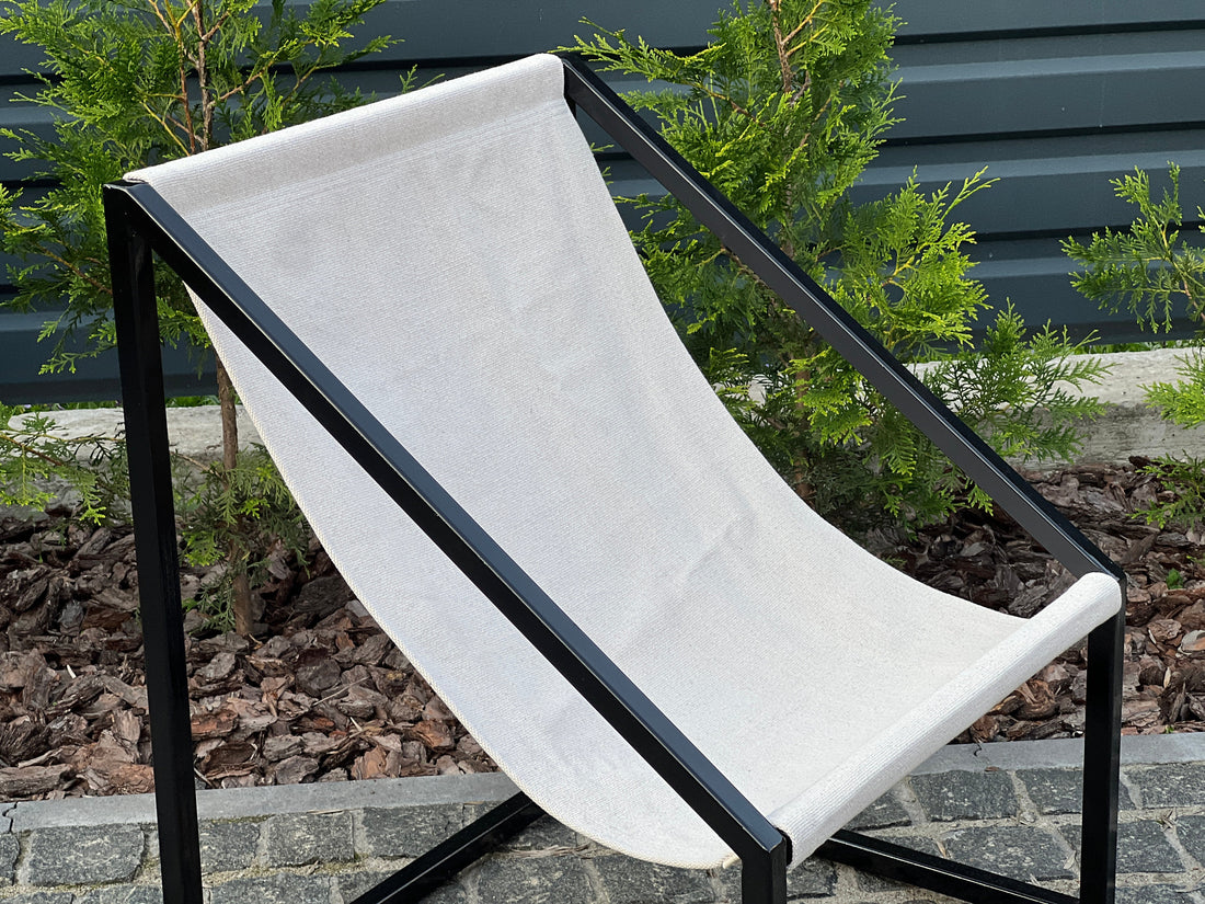Metal Armchair Lounge Sling Chair Thick Linen Fabric Modern Minimalist Scandinavian Shipped Disassembled Hand Made to order