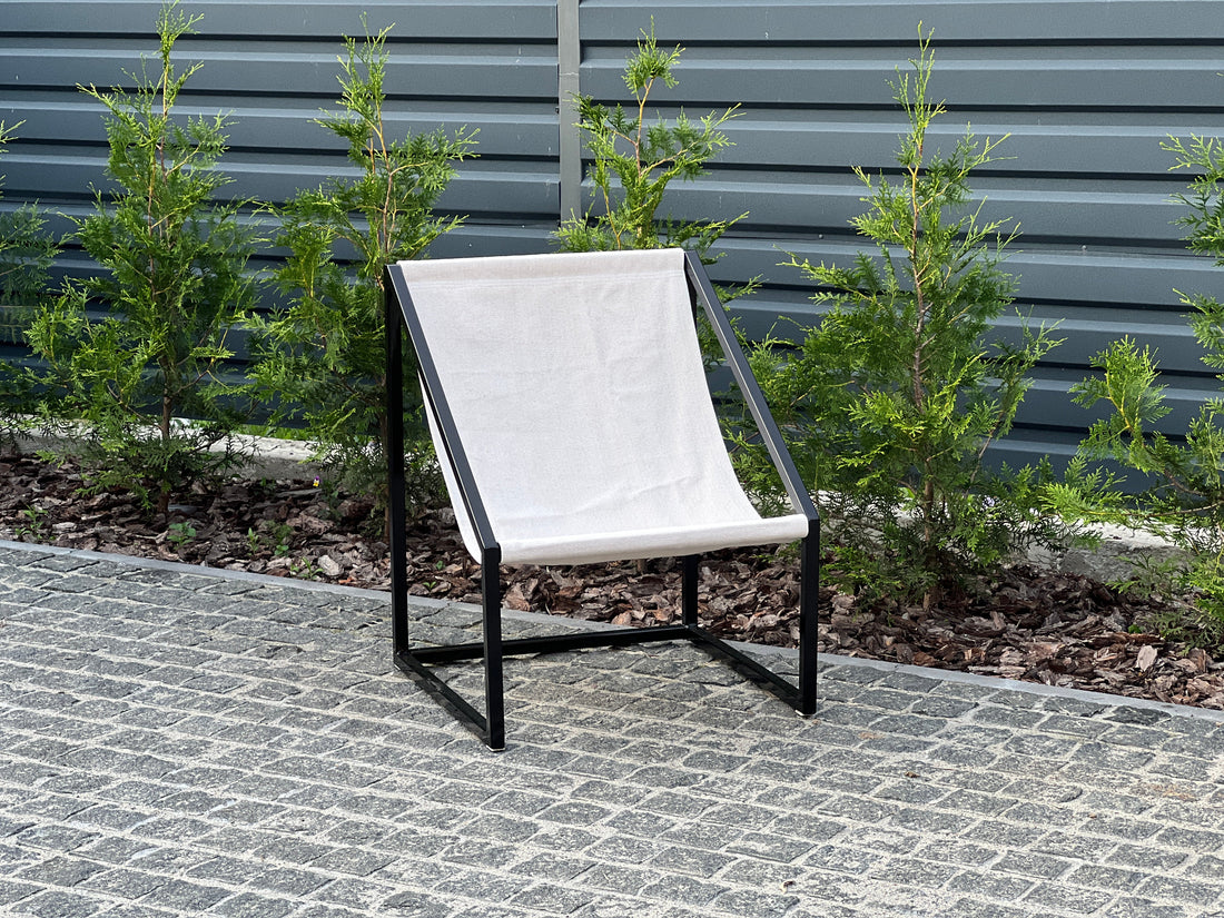 Metal Armchair Lounge Sling Chair Thick Linen Fabric Modern Minimalist Scandinavian Shipped Disassembled Hand Made to order