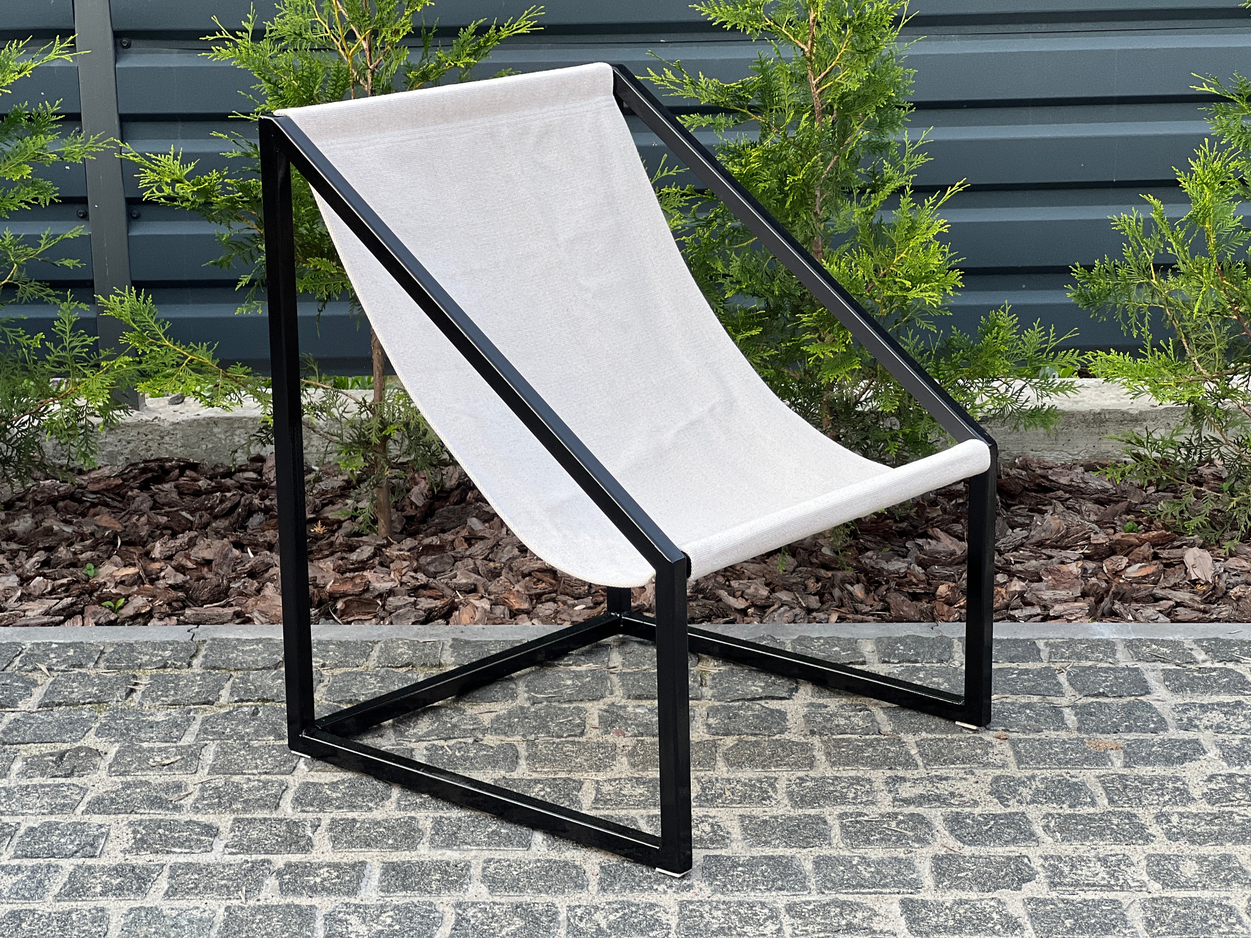 Hemp Chair Cushion with Metal Armchair Lounge Sling Chair Thick Linen Fabric Modern Minimalist Scandinavian Hand Made to order
