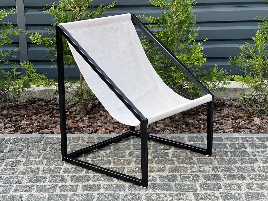 Metal Armchair Lounge Sling Chair Thick Linen Fabric Modern Minimalist Scandinavian Shipped Disassembled Hand Made to order
