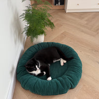 Round Hemp Green Pet Bed Cot Filled Organic Hemp Fiber in soft green 100% Cotton Velvet fabric house eco-friendly Gift for cat dog