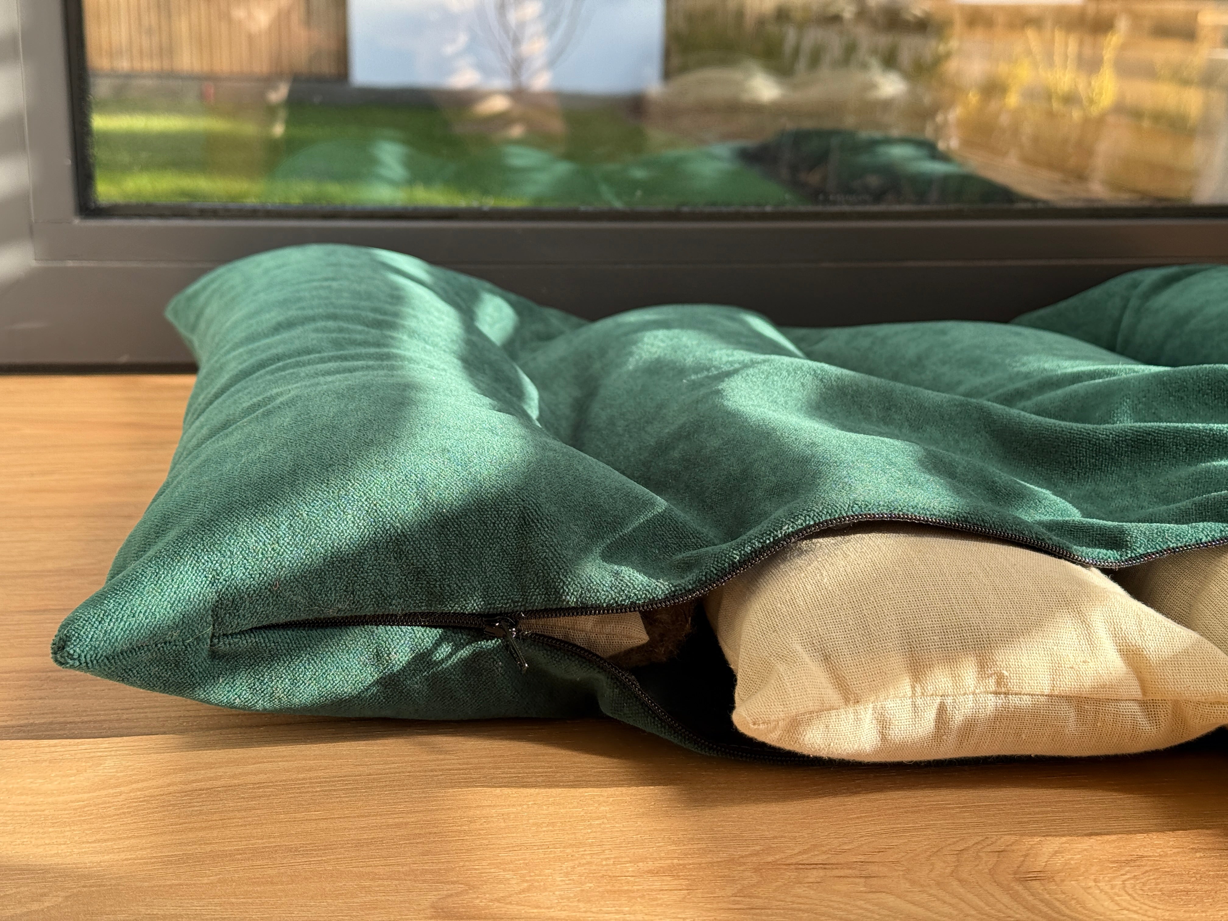 20"x24" (50x60 cm) Hemp Pet Mat Pad Cushion with Removable Washable Cotton Green Velvet Cover filled Organic Hemp Fiber Filler
