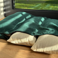 Hemp Pet Mat Pad Cushion with Removable Washable Cotton Green Velvet Cover filled Organic Hemp Fiber Filler