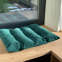 Hemp Pet Mat Pad Cushion with Removable Washable Cotton Green Velvet Cover filled Organic Hemp Fiber Filler