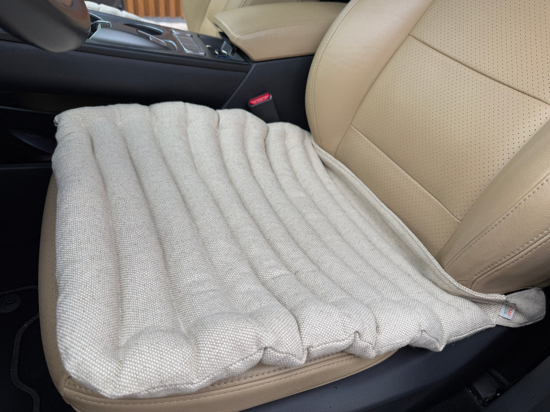 Linen Car lower Seat Cover Pad filled Organic Buckwheat Hulls in Linen dense Fabric Massage bottom Seat Cover Buckwheat Organic Hand Made