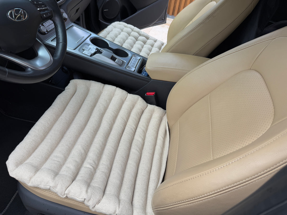 Linen Car lower Seat Cover Pad filled Organic Buckwheat Hulls in Linen dense Fabric Massage bottom Seat Cover Buckwheat Organic Hand Made