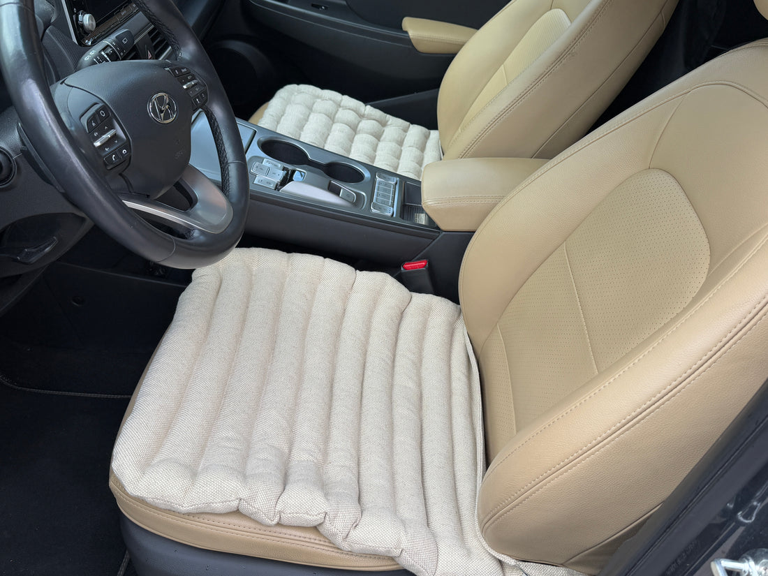 Linen Car lower Seat Cover Pad filled Organic Buckwheat Hulls in Linen dense Fabric Massage bottom Seat Cover Buckwheat Organic Hand Made