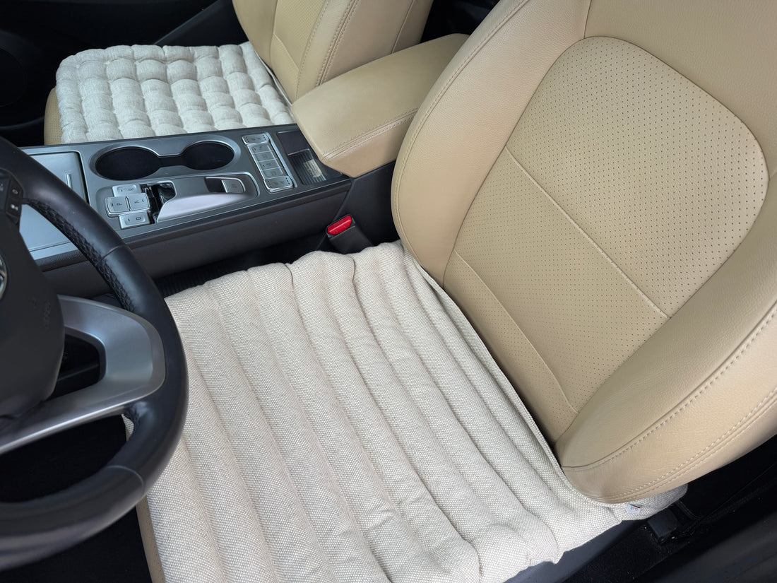 Linen Car lower Seat Cover Pad filled Organic Buckwheat Hulls in Linen dense Fabric Massage bottom Seat Cover Buckwheat Organic Hand Made