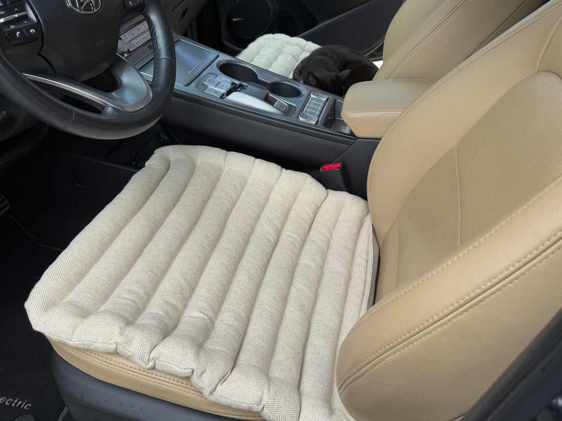 Linen Car lower Seat Cover Pad filled Organic Buckwheat Hulls in Linen dense Fabric Massage bottom Seat Cover Buckwheat Organic Hand Made