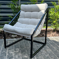 Hemp Chair Cushion with Metal Armchair Lounge Sling Chair Thick Linen Fabric Modern Minimalist Scandinavian Hand Made to order