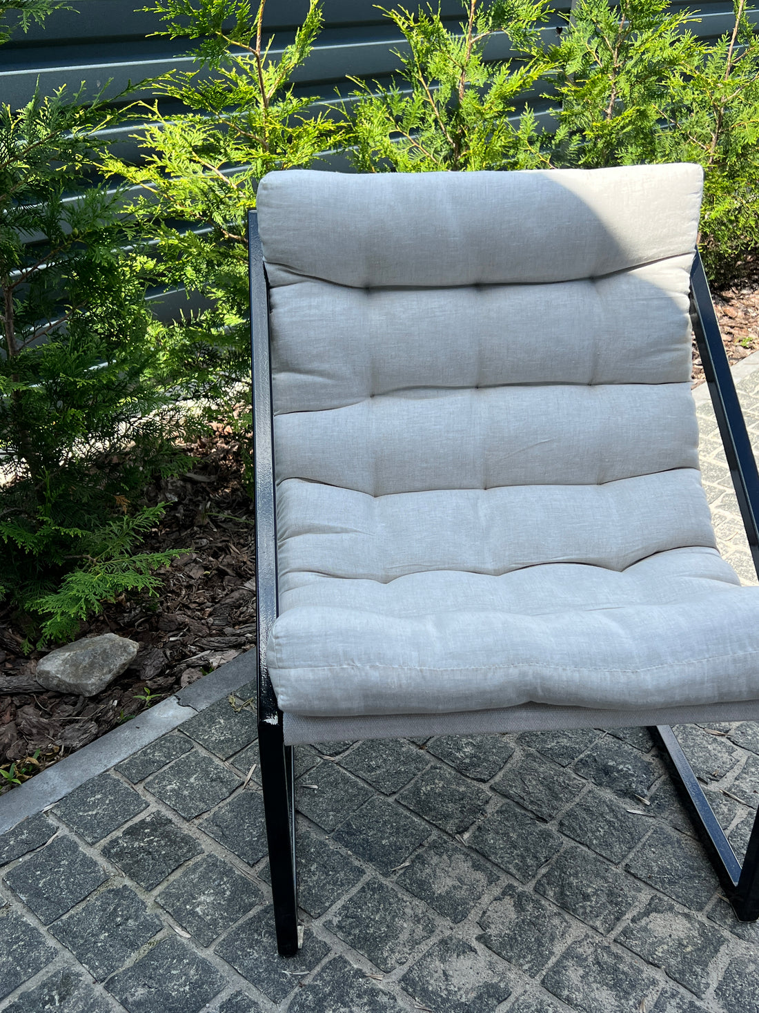 Hemp Chair Cushion with Metal Armchair Lounge Sling Chair Thick Linen Fabric Modern Minimalist Scandinavian Hand Made to order