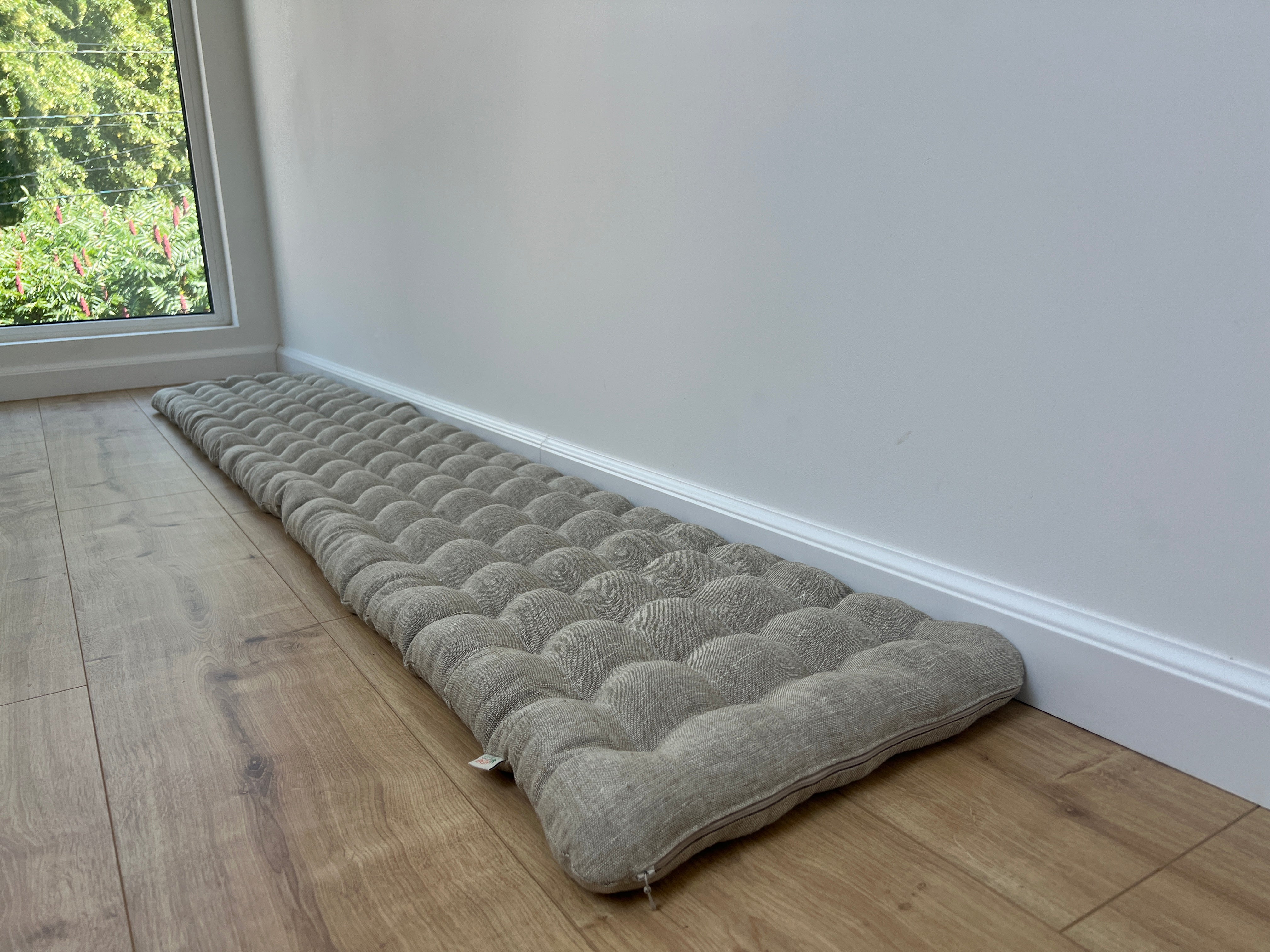 Linen Bench Floor Cushion filled Organic Buckwheat Hulls Non-dyed Linen fabric Custom Made