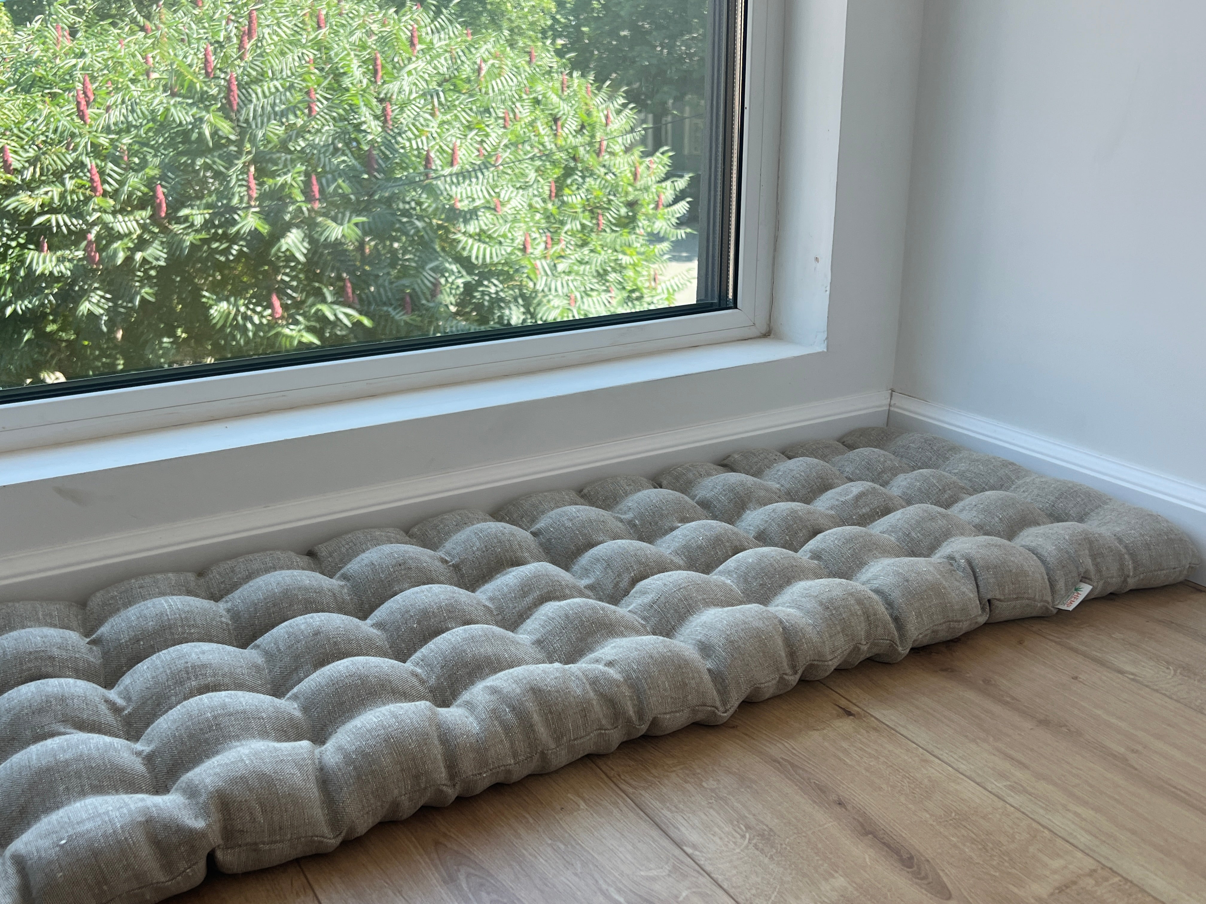 Linen Bench Floor Cushion filled Organic Buckwheat Hulls Non-dyed Linen fabric Custom Made