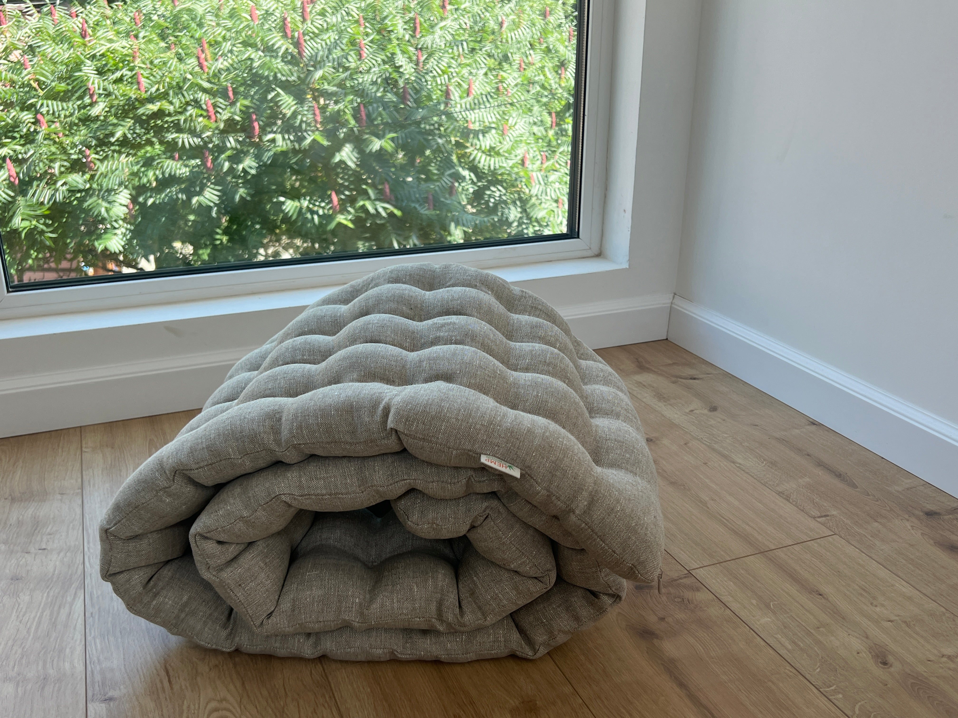 Linen Bench Floor Cushion filled Organic Buckwheat Hulls Non-dyed Linen fabric Custom Made