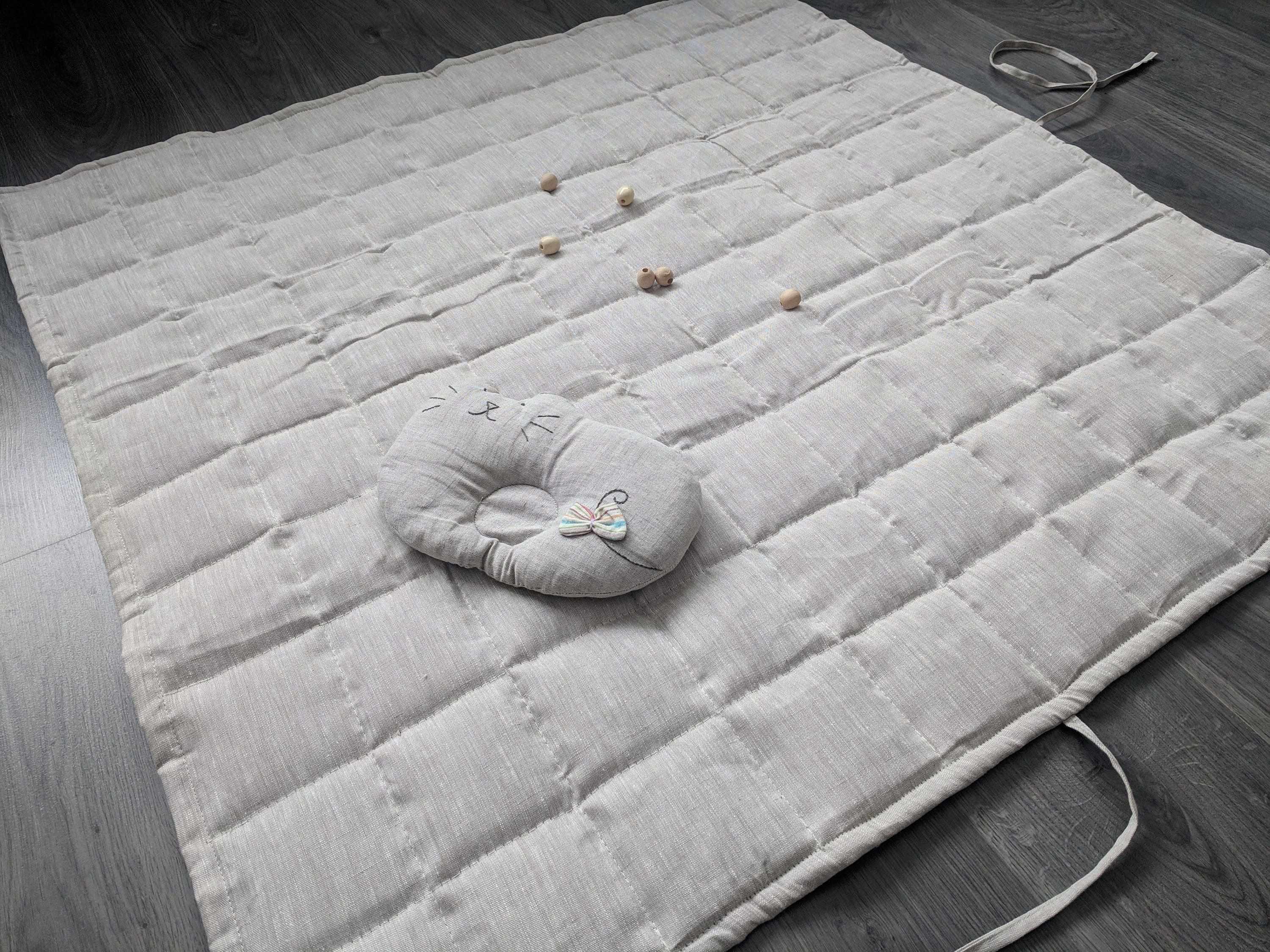 Organic Play mat filled HEMP Fiber in non-dyed linen fabric Nursery Baby Blanket Blanky padded