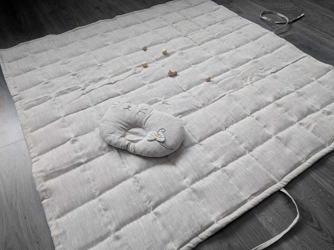 Organic Play mat filled HEMP Fiber in non-dyed linen fabric Nursery Baby Blanket Blanky padded