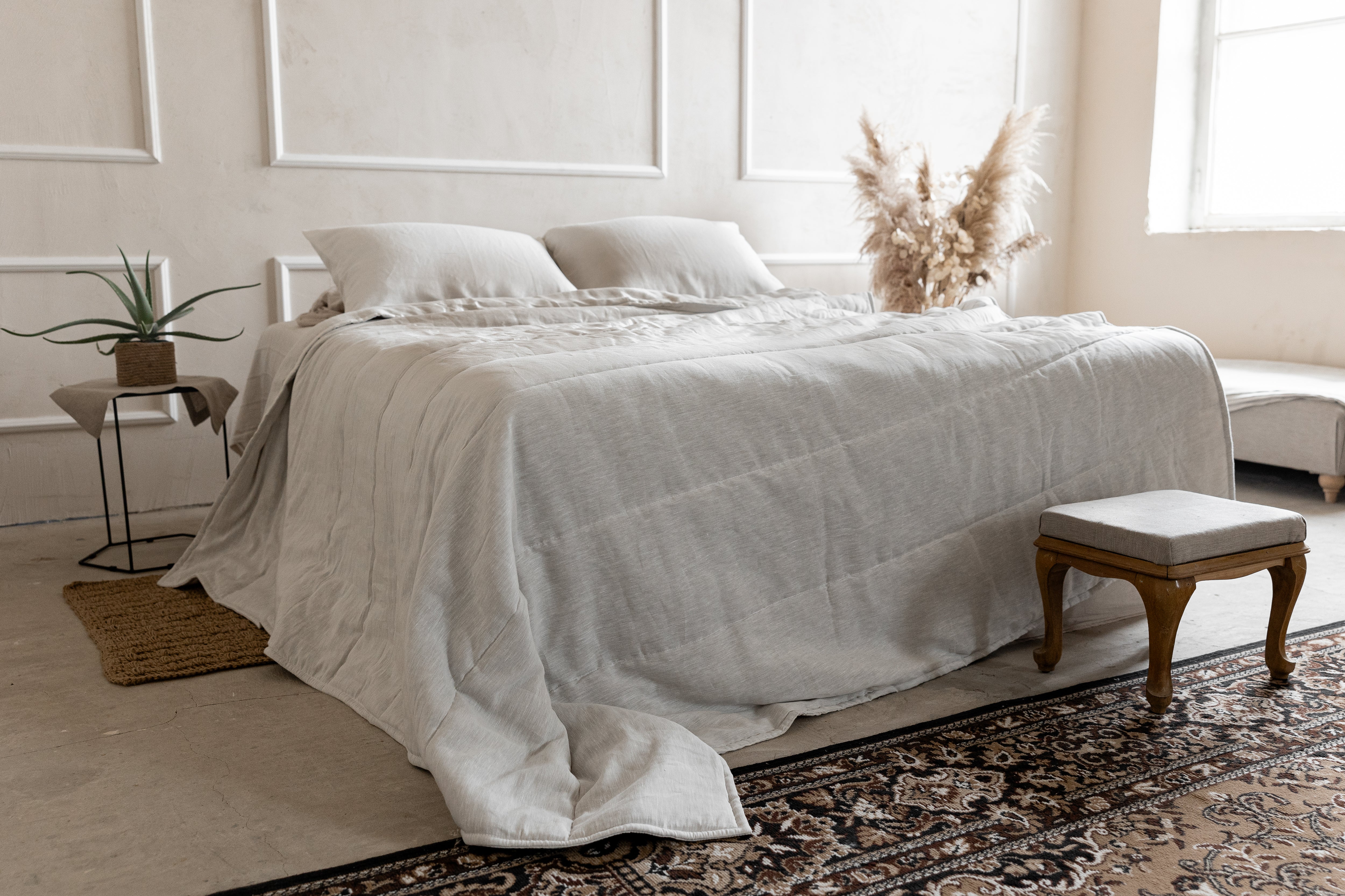 Unique Aloe Linen Hemp Blanket filled organic Hemp Fiber in aloe linen fabric Full Queen King Custom Size Hand Made off-white color