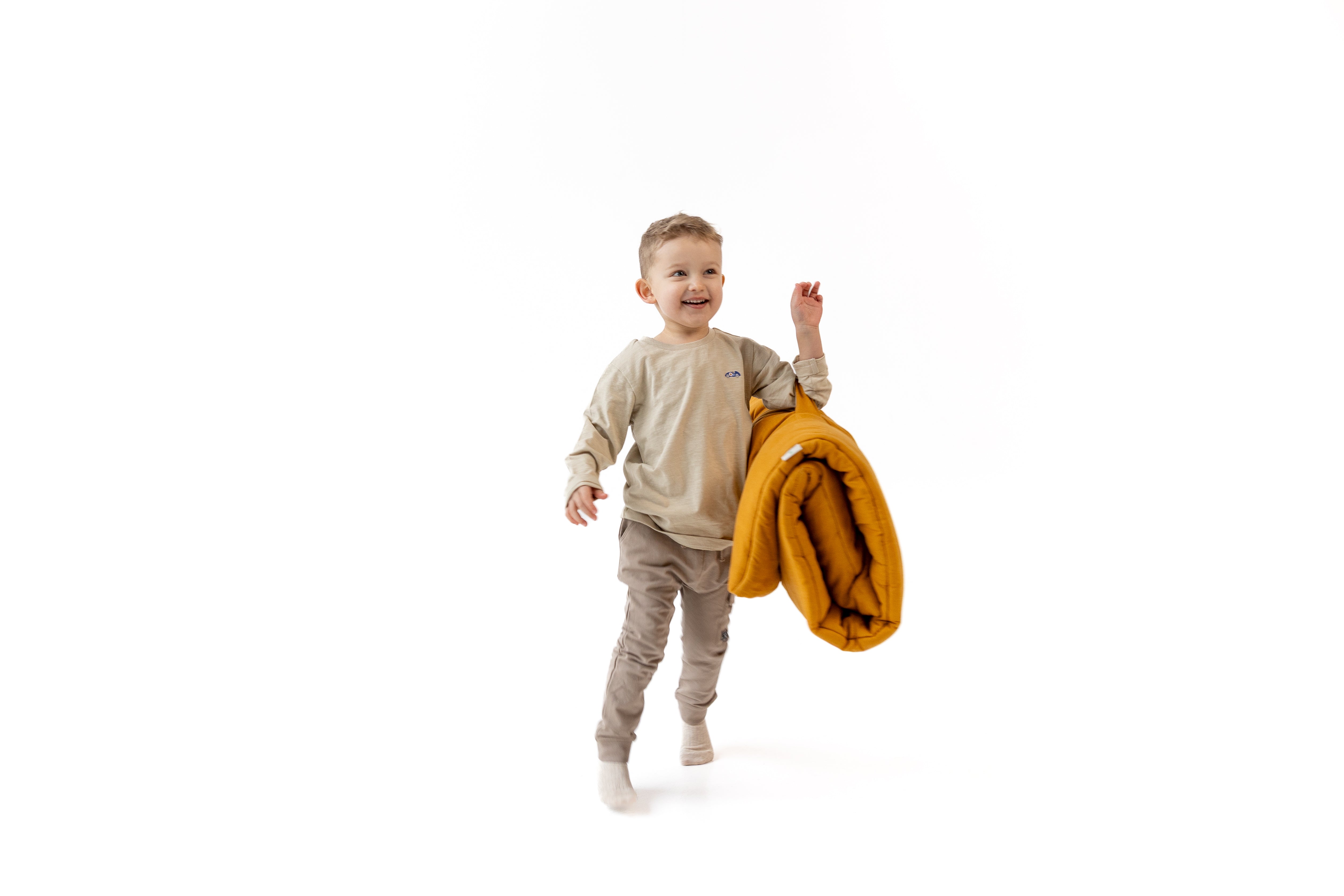 Kindergarten Hemp Linen Sleeping Bag with Pillow School Nap Mat Kids Organic Hemp Fiber Filling in mustard Linen Fabric hand made