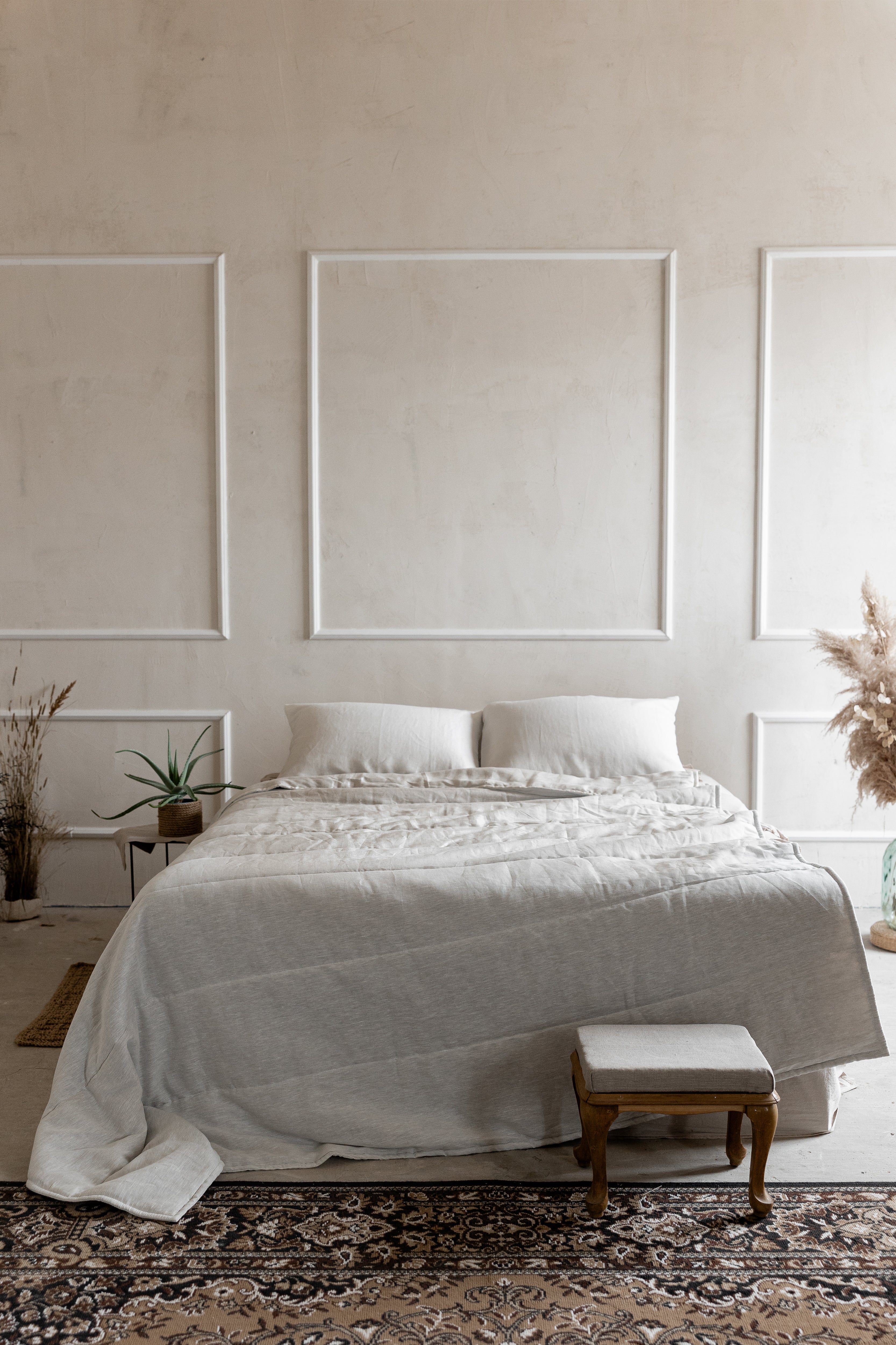 Unique Aloe Linen Hemp Blanket filled organic Hemp Fiber in aloe linen fabric Full Queen King Custom Size Hand Made off-white color