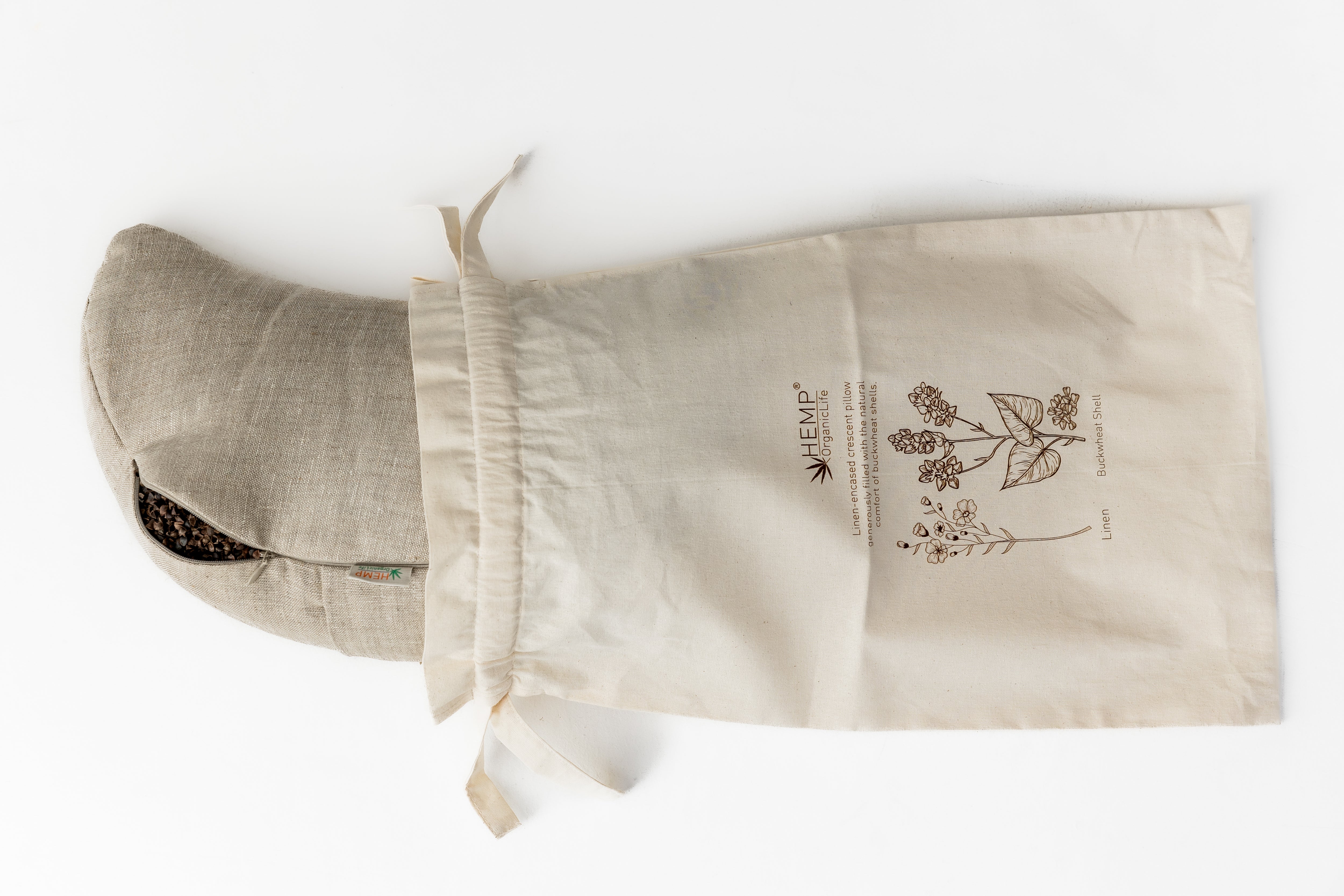 Linen-encased Crescent Pillow generously filled with the natural comfort of Buckwheat Shells + Gift Bag / meditation cushion Christmas gift