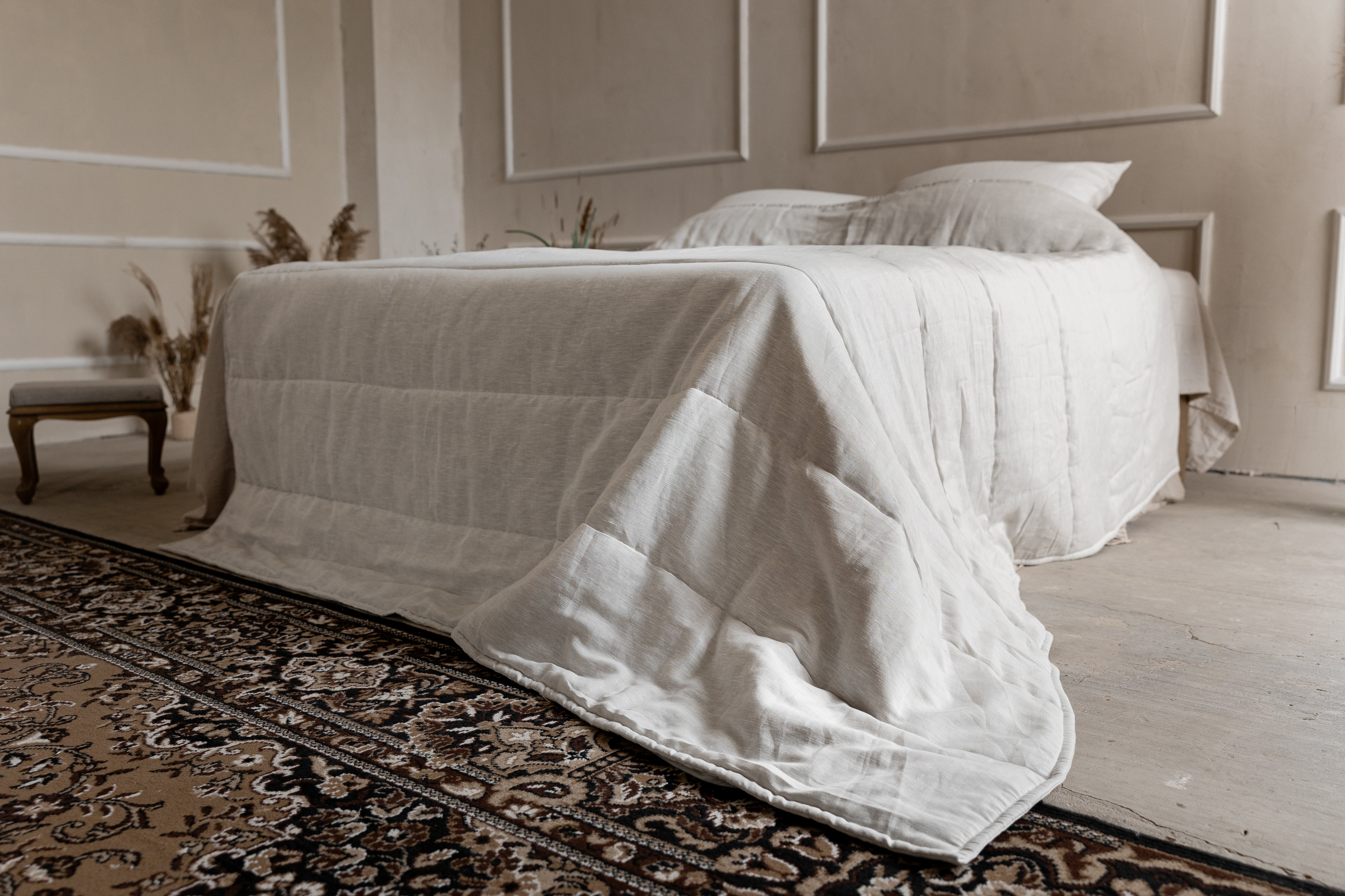 Unique Aloe Linen Hemp Blanket filled organic Hemp Fiber in aloe linen fabric Full Queen King Custom Size Hand Made off-white color