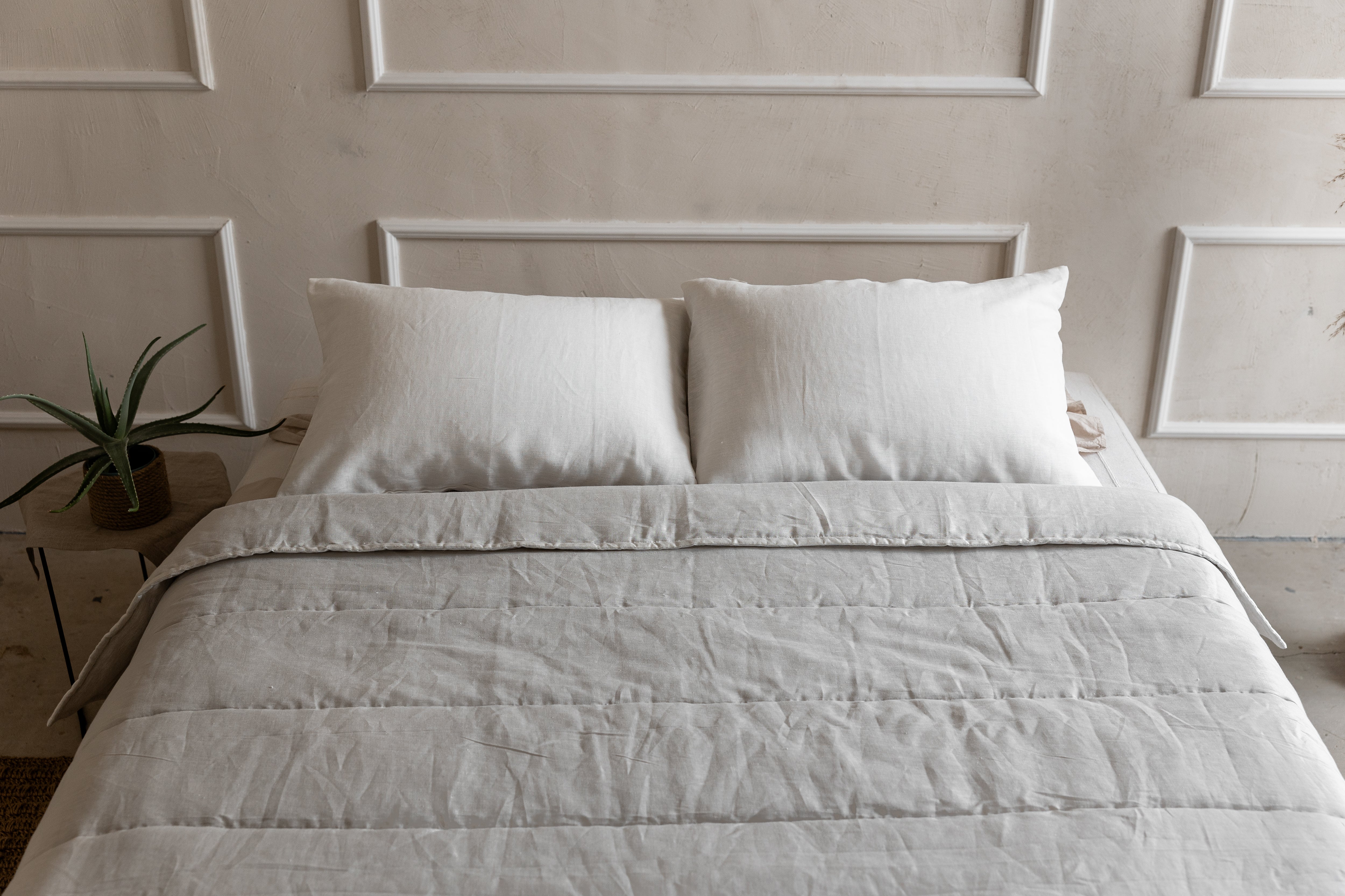 Unique Aloe Linen Hemp Blanket filled organic Hemp Fiber in aloe linen fabric Full Queen King Custom Size Hand Made off-white color