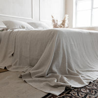 Natural Linen Bedspread, Undyed Linen Bed Couch Cover, Rustic bedding, Large bed throw, Heavy linen fabric, Full Queen King Coverlet Quilt