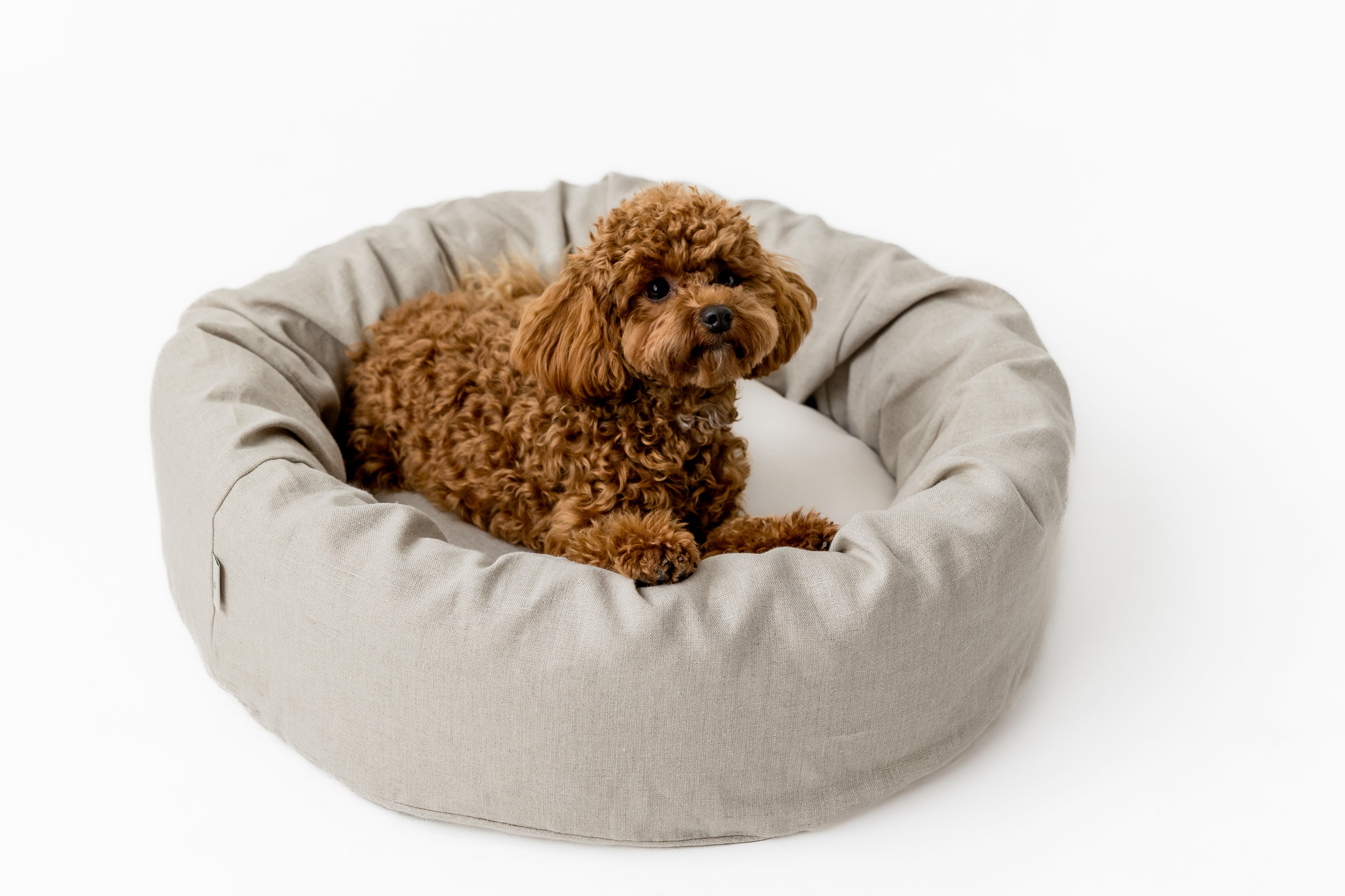 Unique Round Hemp Linen Pet Bed Cot with Removable Washable Natural light yellow Linen Cover Filled Organic Hemp Fiber eco-friendly Gift