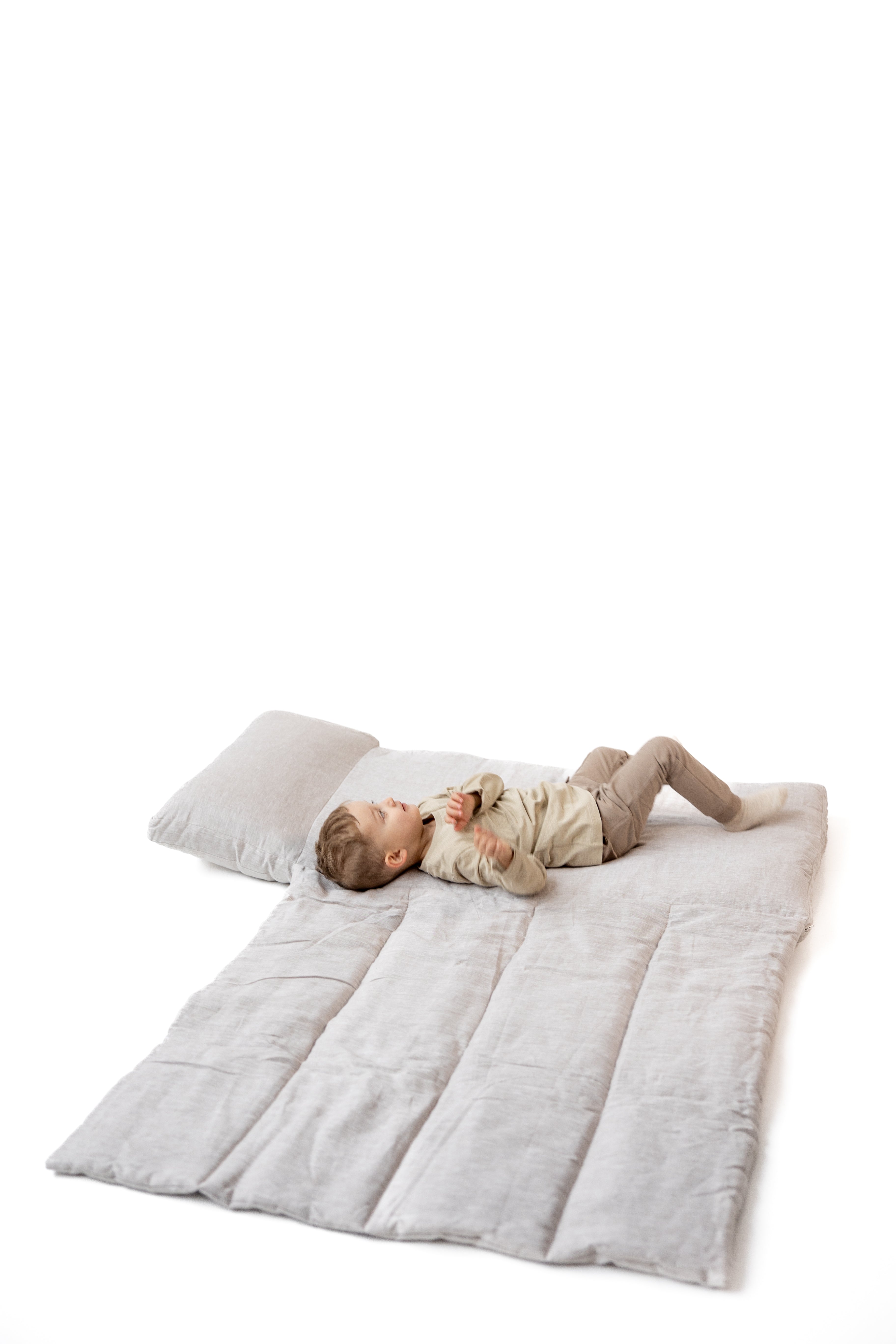 25"Wx52"L(64x132cm) Kids Hemp Linen Sleeping Bag with Mat, Pillow & Removable Cover/Kindergarten Nap/Preschool/Hemp Fiber Filling in Linen