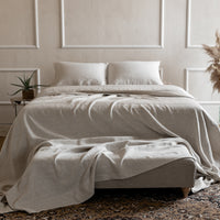 Natural Linen Bedspread, Undyed Linen Bed Couch Cover, Rustic bedding, Large bed throw, Heavy linen fabric, Full Queen King Coverlet Quilt