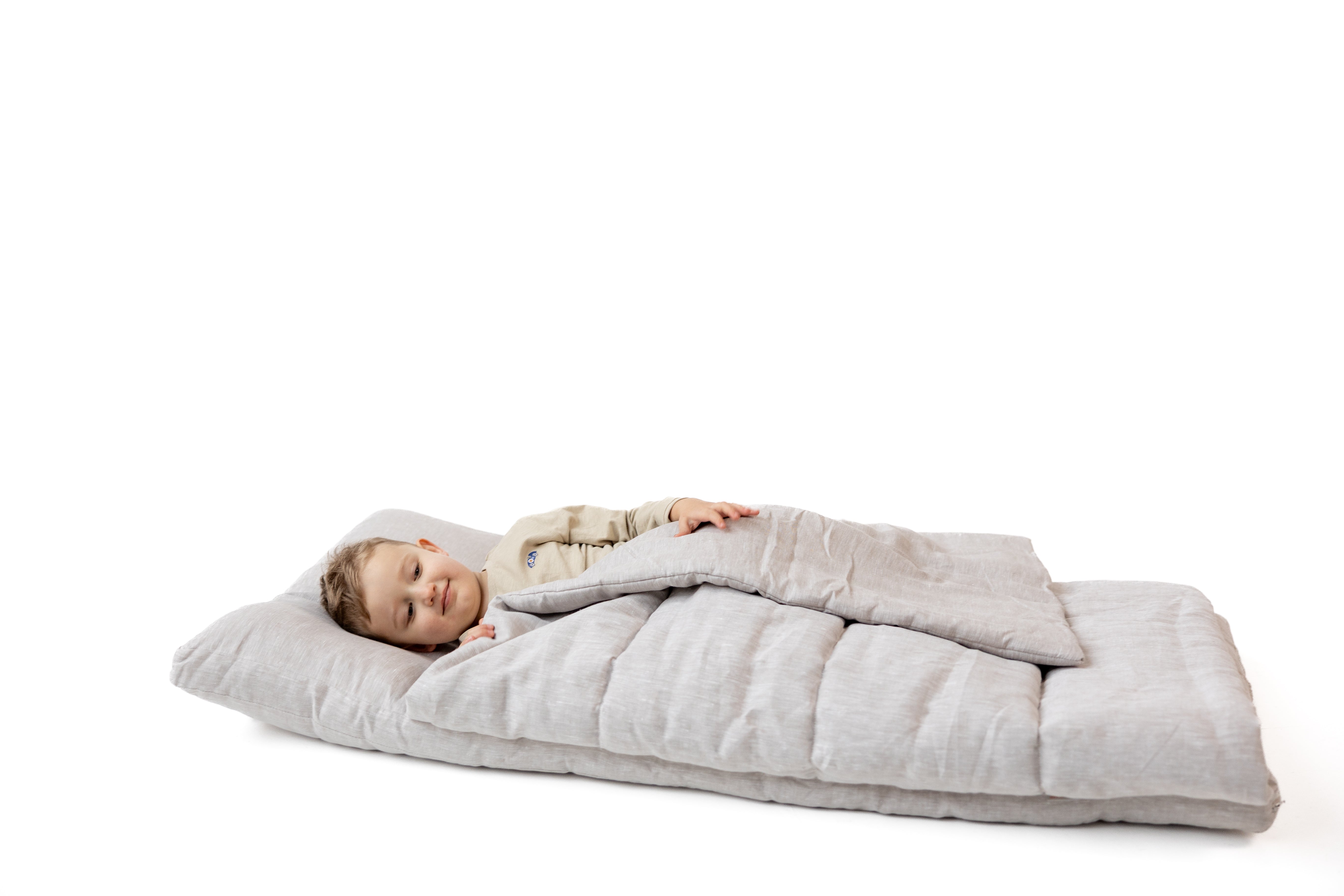 25"Wx52"L(64x132cm) Kids Hemp Linen Sleeping Bag with Mat, Pillow & Removable Cover/Kindergarten Nap/Preschool/Hemp Fiber Filling in Linen